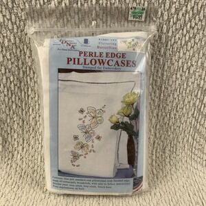 Pillowcases Lace Edge Stamped Embroidery FLUTTERING BUTTERFLIES Jack Dempsey NOS